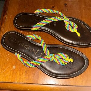 Damiani's Rainbow Ribbon Thong Sandals Italian Size 7.5